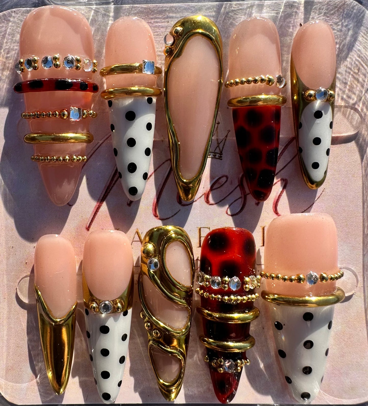 Tortoiseshell Polka Dot Luxe Press-On Nails – Long Almond, Size Small