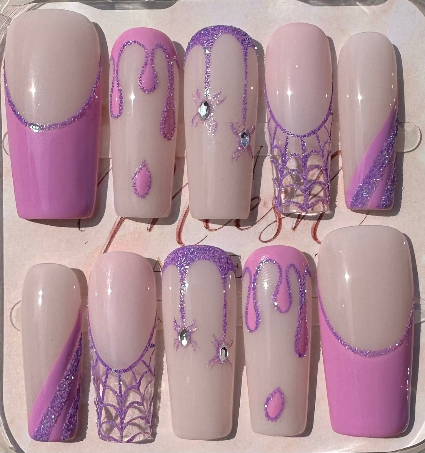 Pretty in Purple Webs | Long Square Size Large Press-On Nail Set