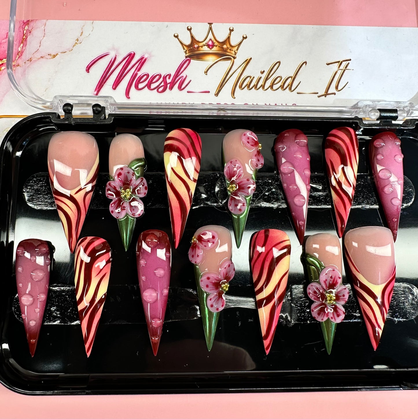 Autumn Rose 14-Piece Luxury Press-On Nail Set – Extended Sizing