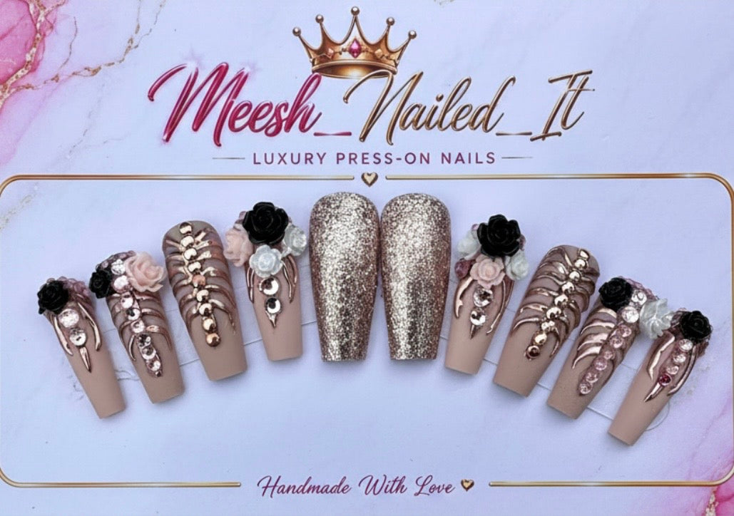 🥀 Gilded Bones | Long Coffin Press-On Nails | Size Medium