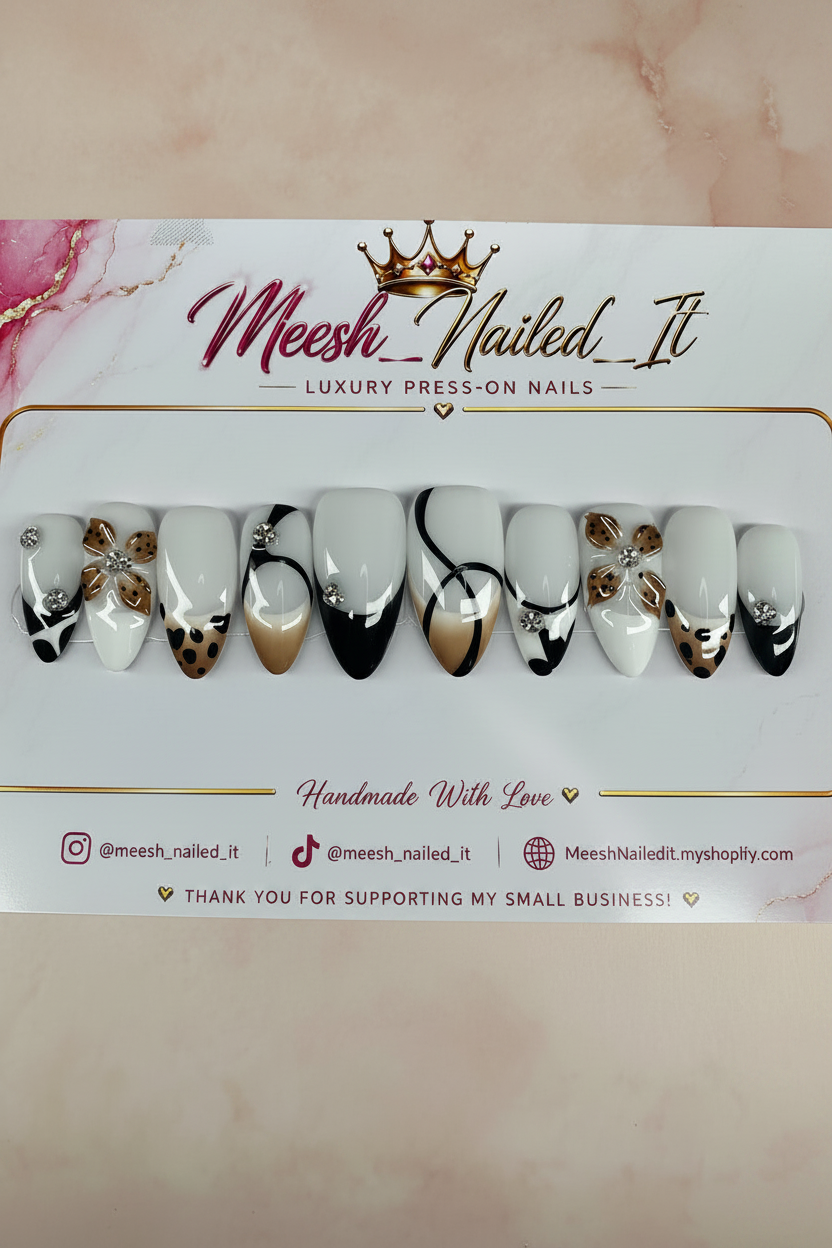 Mocha Wildflower 🐆🤎 | Handmade Luxury Press-On Nails size medium
