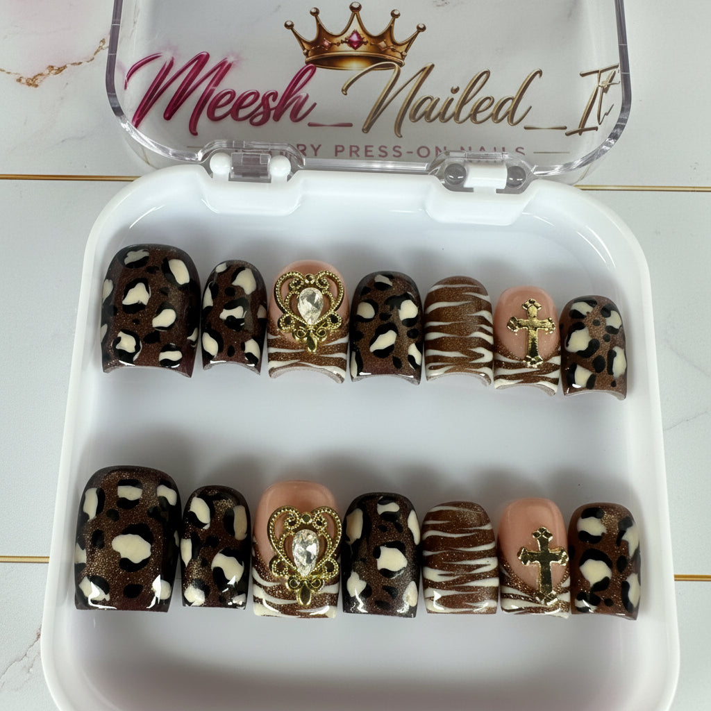 Golden Wild | 14-Piece Extended Size Press-On Nail Set