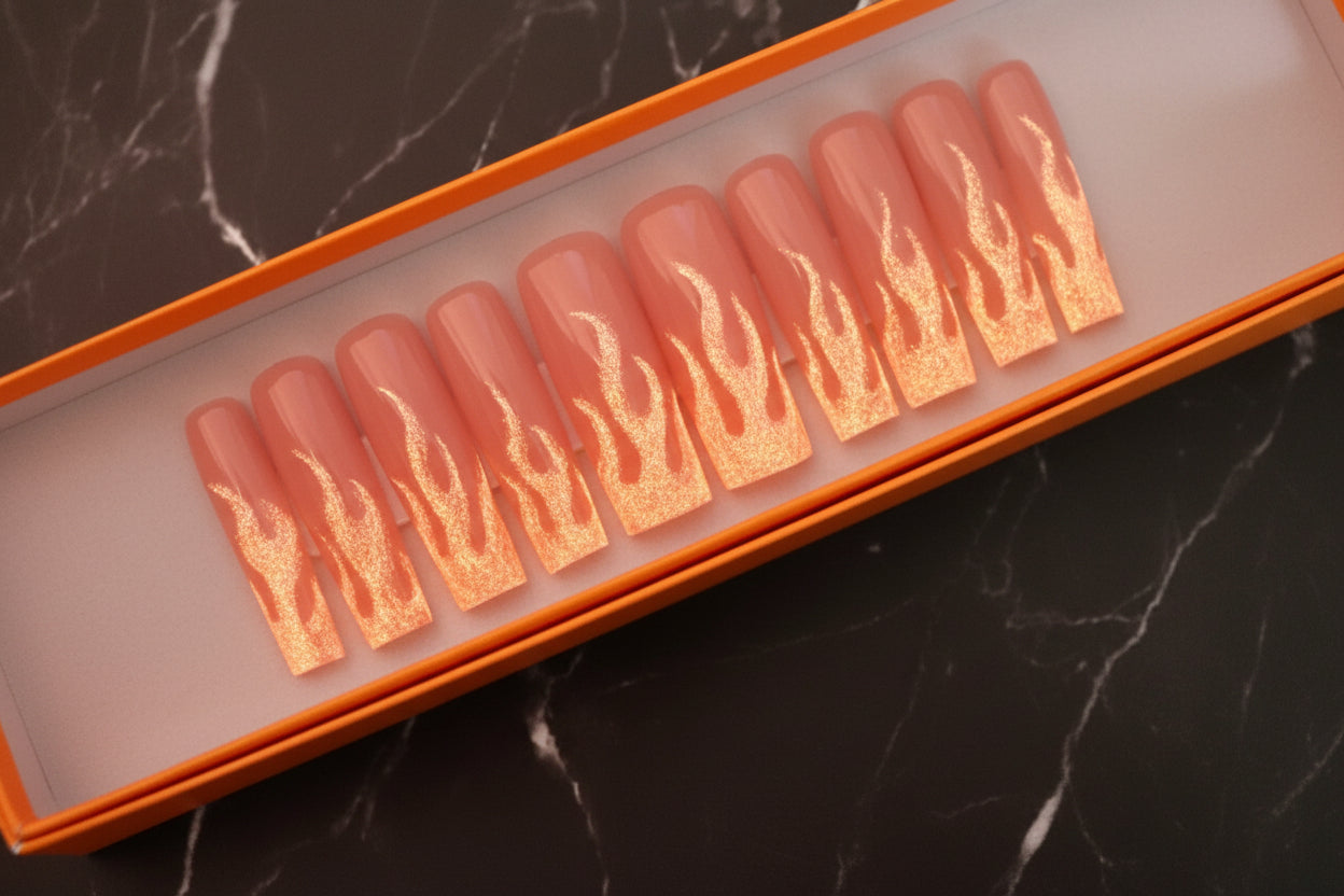 Molten Pink Flames Press-On Nails | XL Square | Size Medium