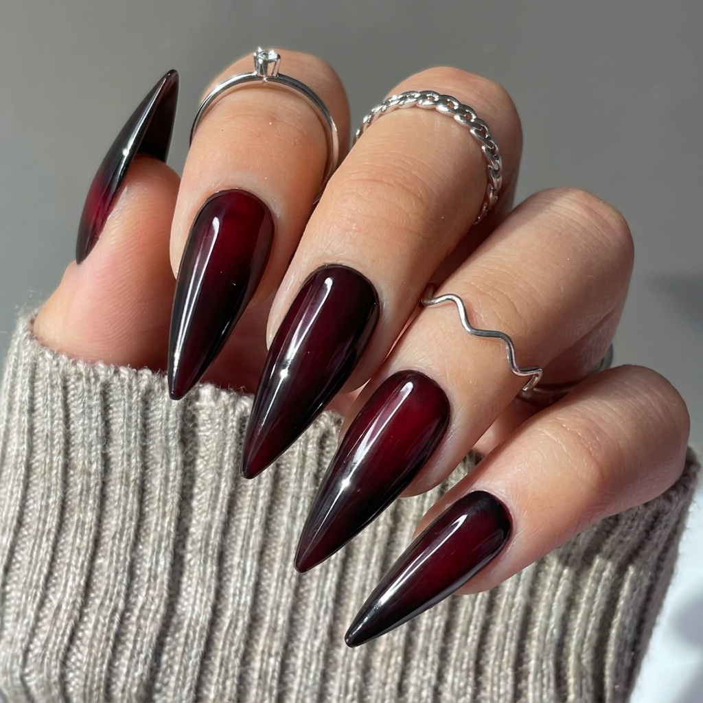 Crimson Eclipse 14-Piece Stiletto Press-On Nail Set