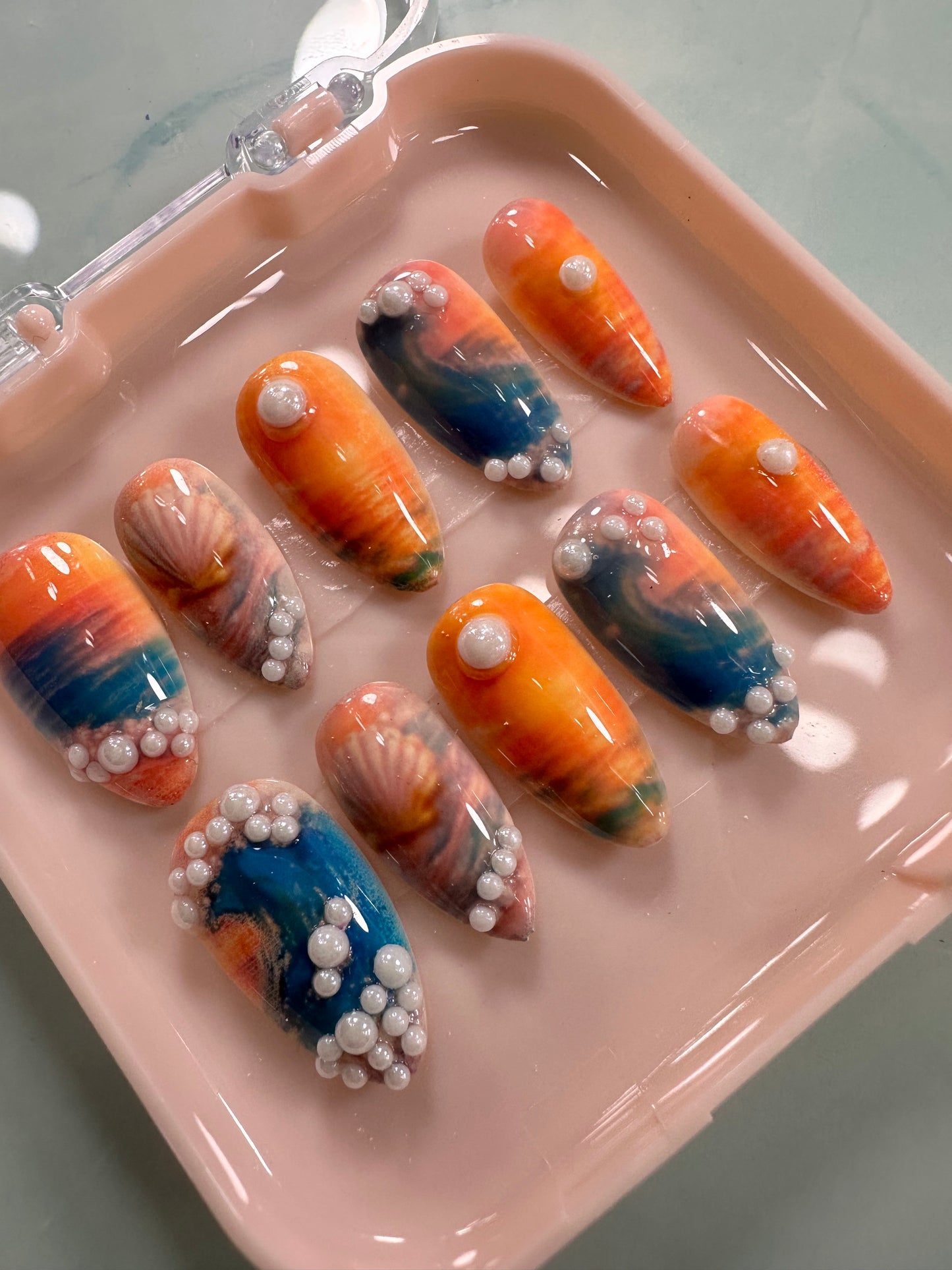 Sunset Cove | Medium Almond Press-On Nails | Size Medium