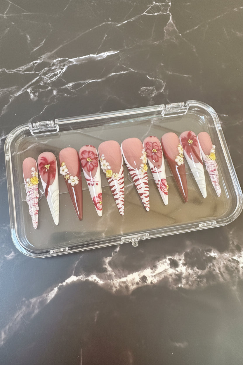 Merlot Paradise Press-On Nails | Extra Long Stiletto | Size Large