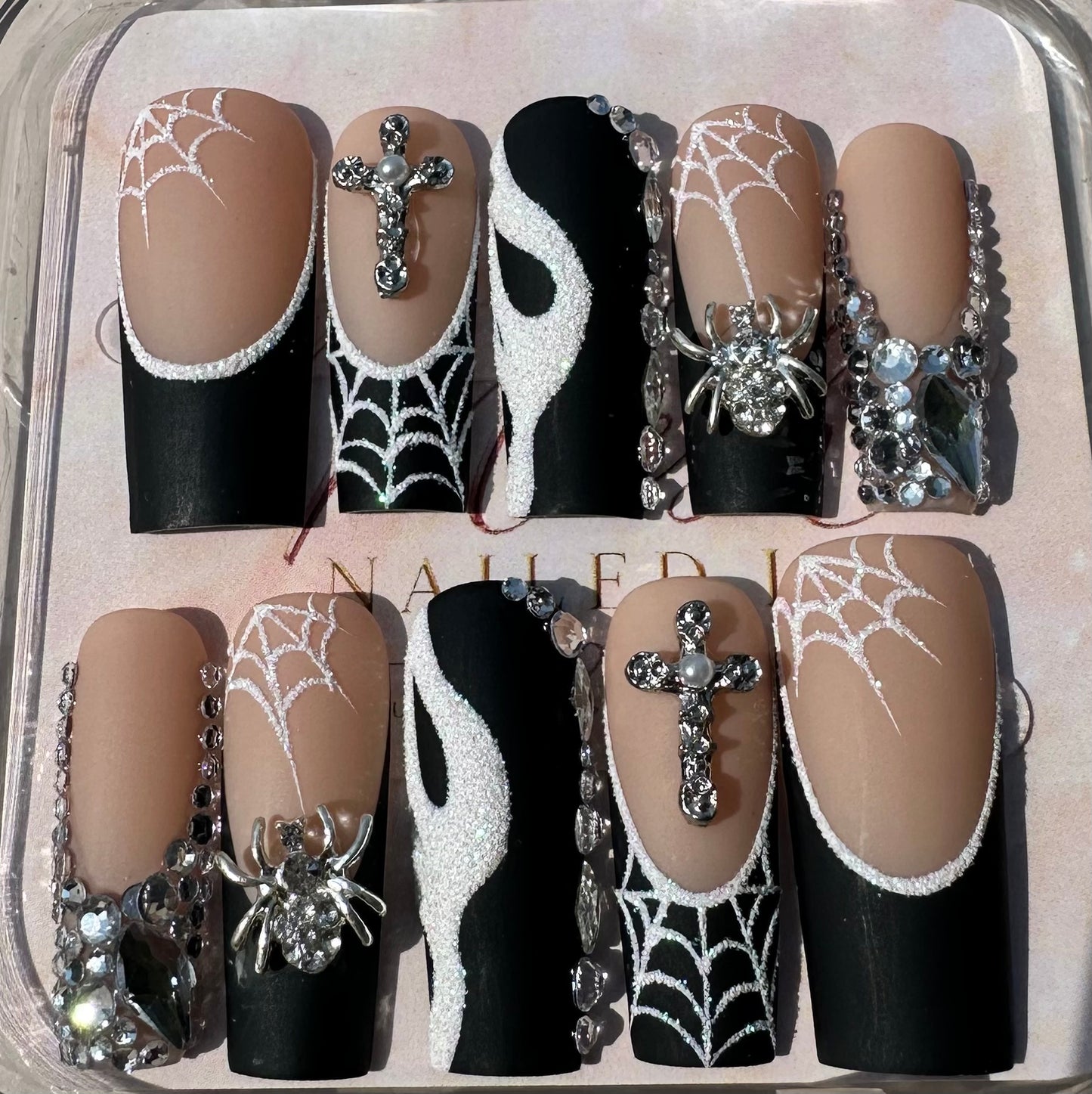 Midnight Web | Long Square Size Medium Press-On Nail Set