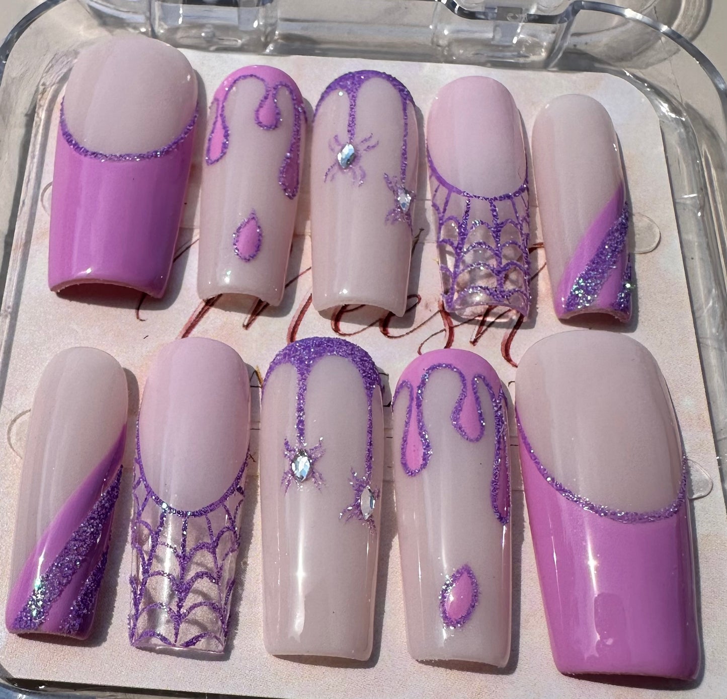 Pretty in Purple Webs | Long Square Size Large Press-On Nail Set