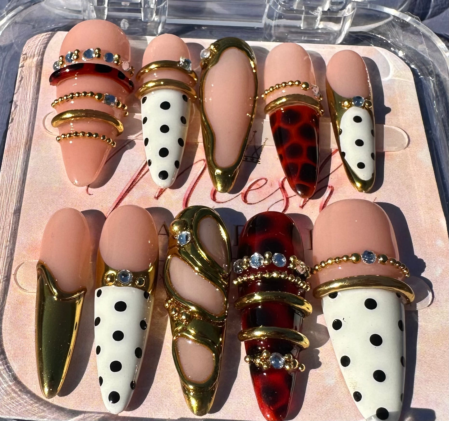 Tortoiseshell Polka Dot Luxe Press-On Nails – Long Almond, Size Small