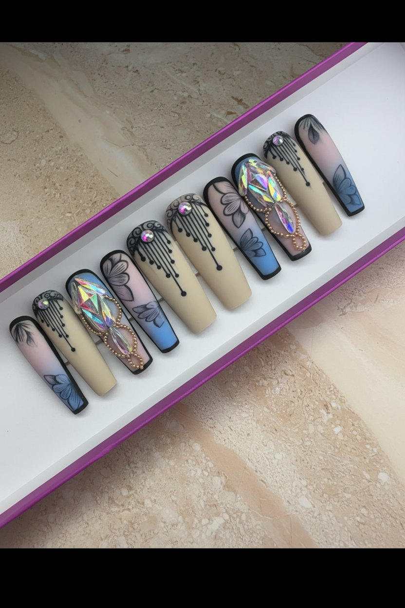 Arabian Nights Press-On Nails | Long Coffin | Size Medium