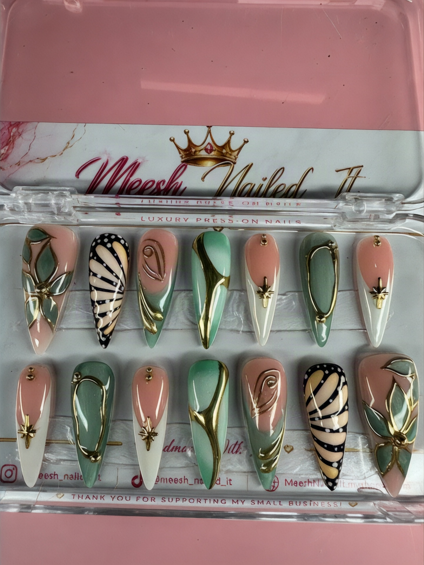 Monarch Garden Luxury Press-On Nails | 14-Piece Extended Size Set