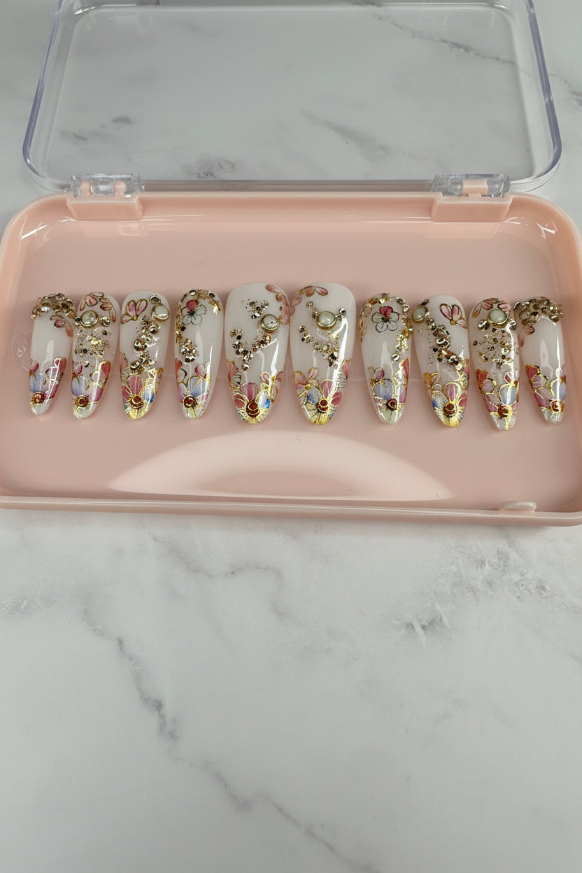 Gilded Garden Romance Press-On Nails | Long Almond | Size Medium