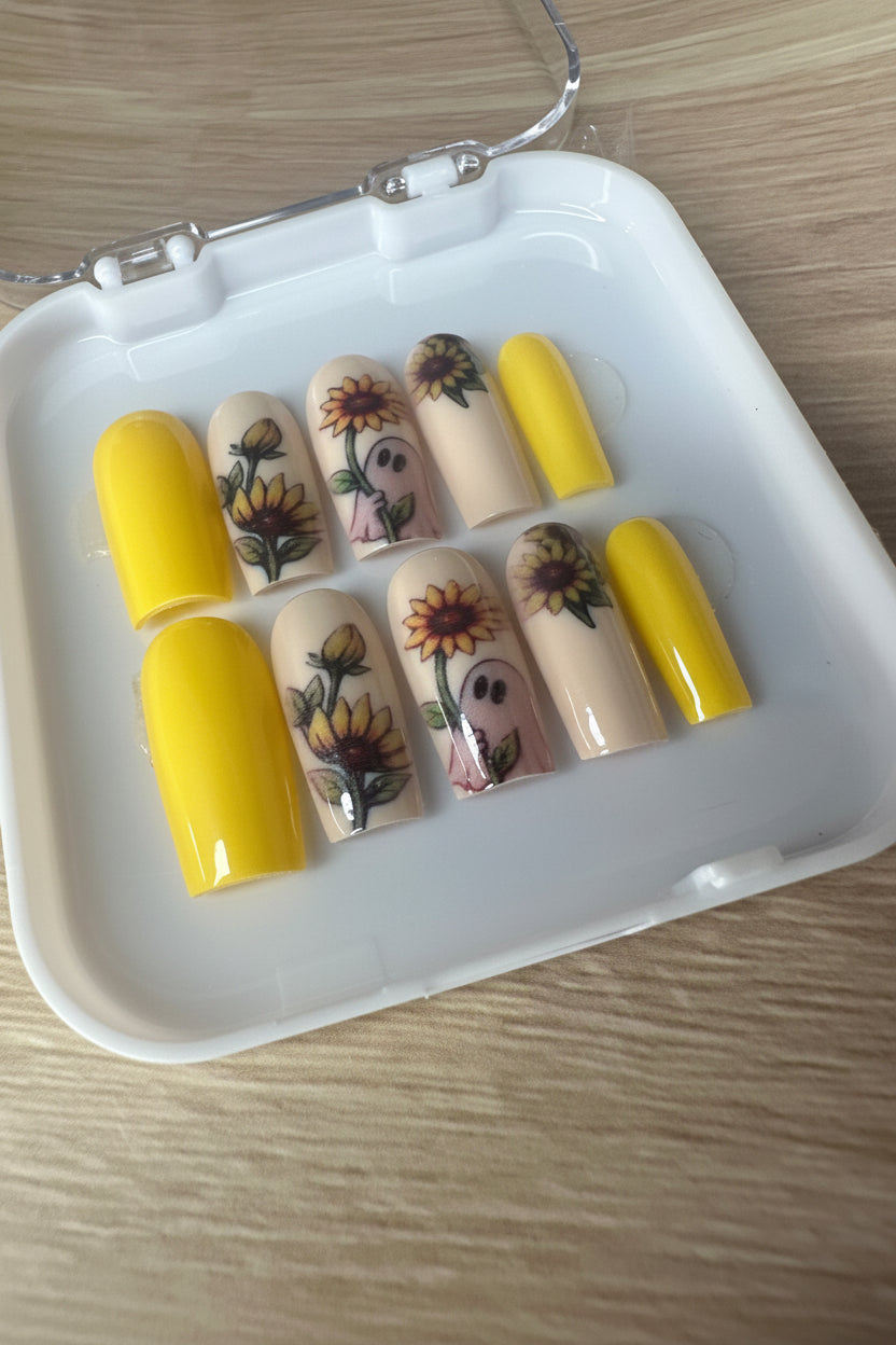 Sunflower Boo Press-On Nails | Medium Square | Size Medium