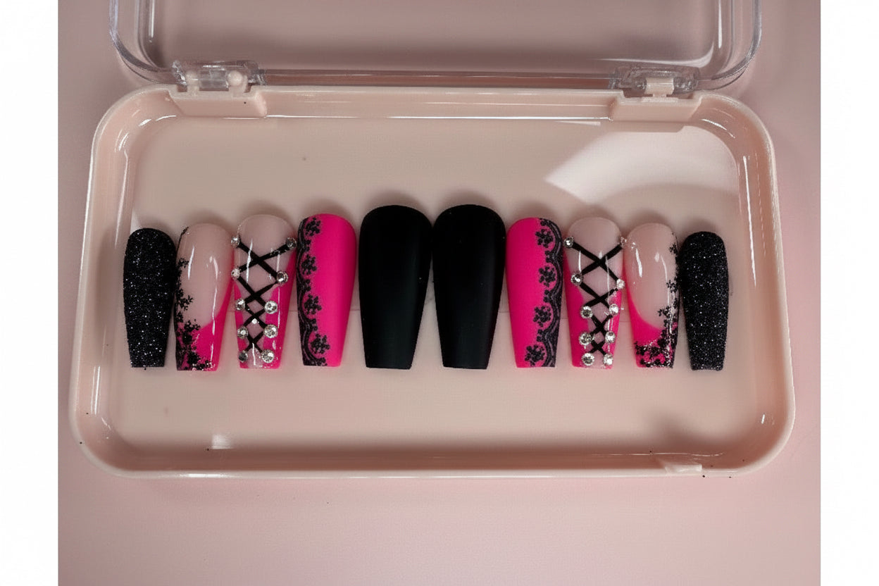 Moulin Rouge | Long Coffin Press-On Nails | Size Large